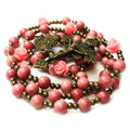 Pink Rhodonite Rosary for Women, Pink Rose Beads
